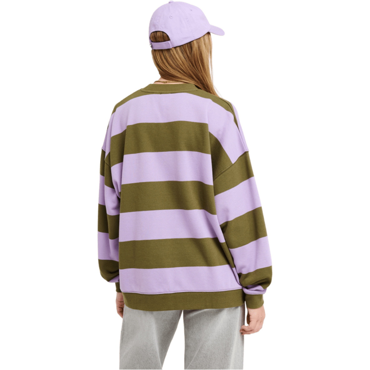 2026 Roxy Womens Strictly Stripes Oversized Sweatshirt ERJFT05071 - Winter Moss Stricty Striipe